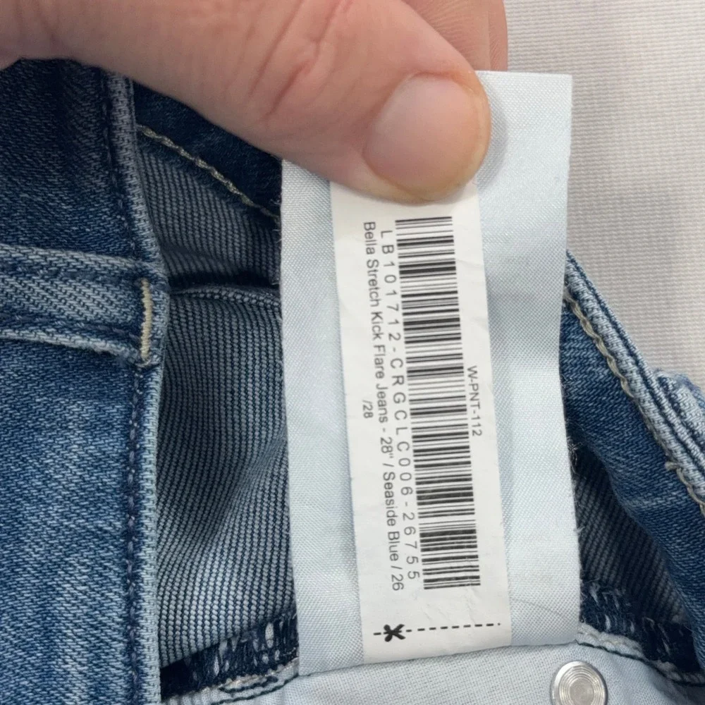 Quince Jeans Bella Stretch Kick Flare Raw Hem Seaside Blue Womens Size 26